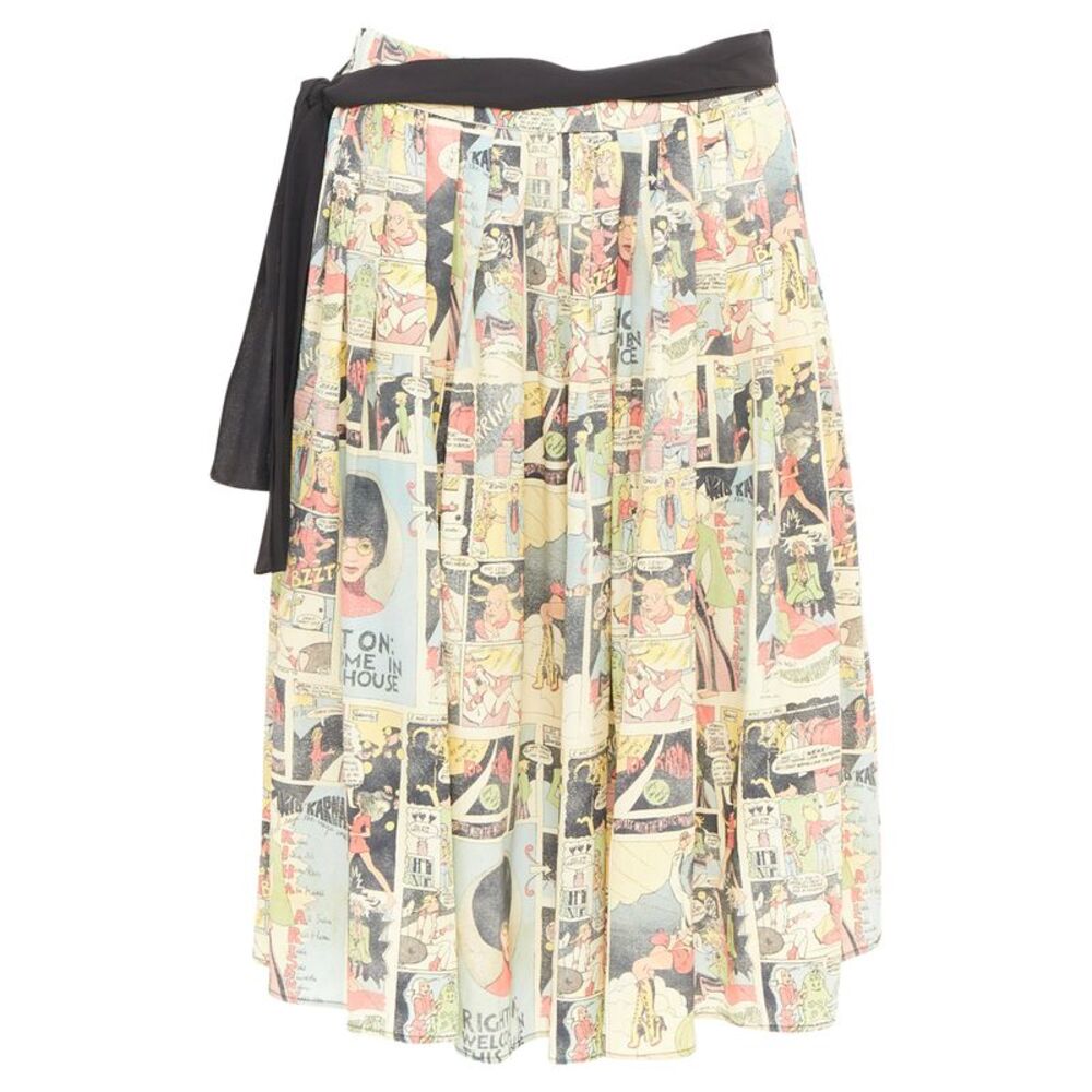 PRADA 2018 Runway manga anime comic strip graphic black tie silk skirt IT40 S